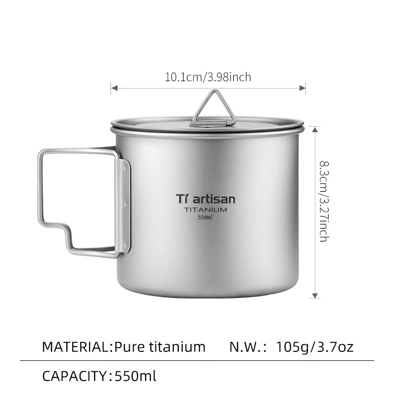 Tiartisan extérieur titane léger Portable thé tasse à café poignée pliante Camping tasse d'eau pour randonnée voyage