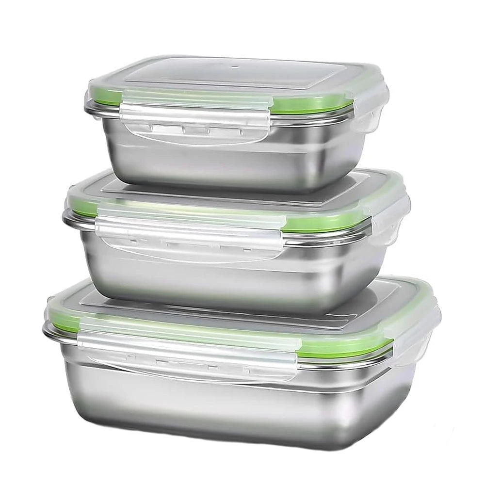 Food Grade 304 Stainless Steel Bento Box, Lunch Box, Food Storage Container, Leak-Proof Silicone Lid, Dishwasher Safe, 1/3 pieces