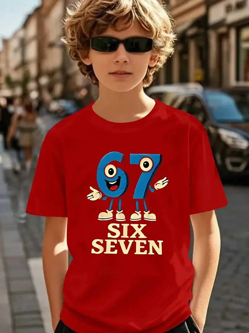 Nouveau T-shirt d'été 2026 pour garçons, motif 'Brain Rot 67 Six Seven' drôle, thème gamer et meme, pour parents et enfants, 6-7 ans, style Y2K