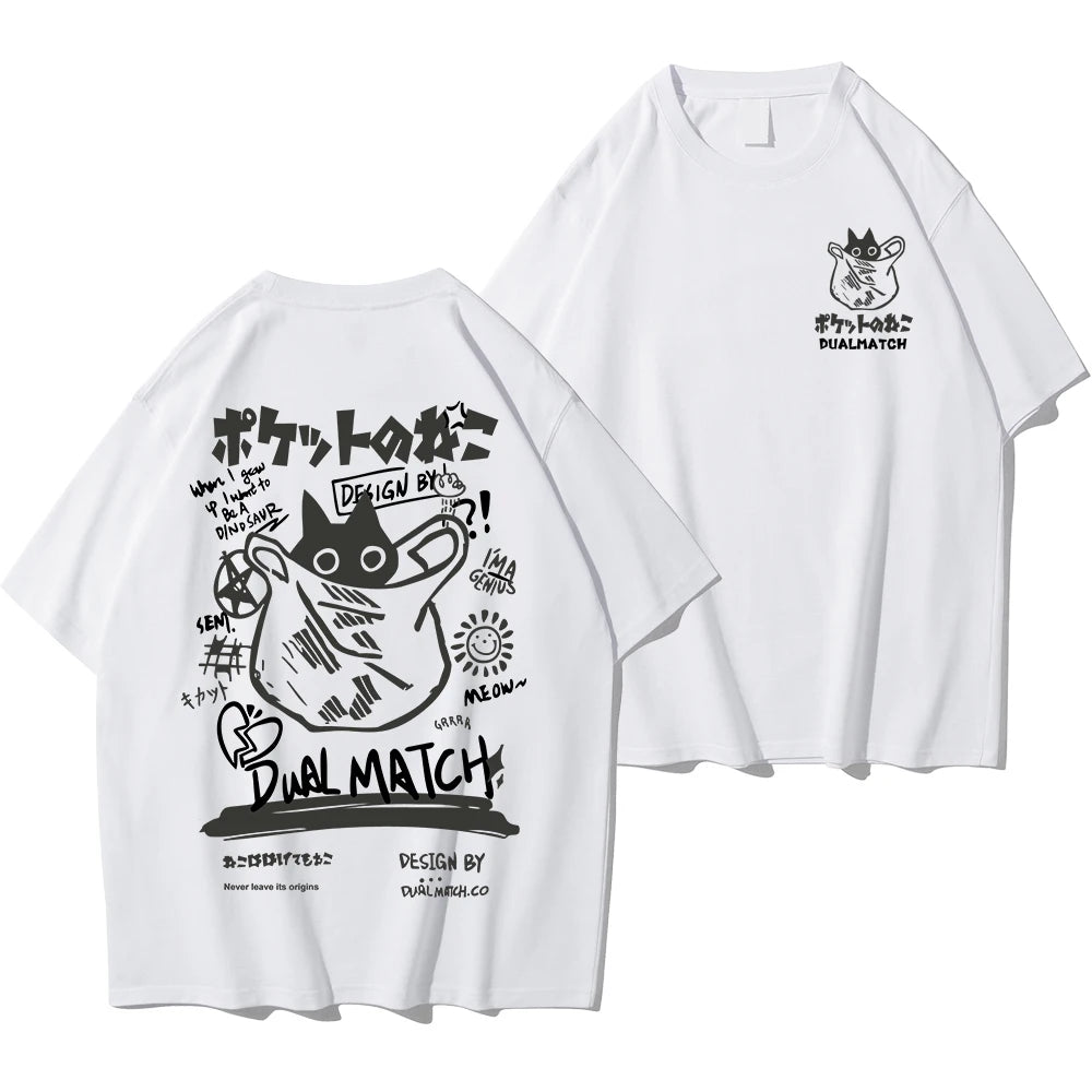 Hombres Mujeres Camisetas de Dibujos Animados 2024 Verano Harajuku Kawaii Gato Impreso Manga Corta Camisetas Pareja Streetwear Ropa Suelta Tops Y2K