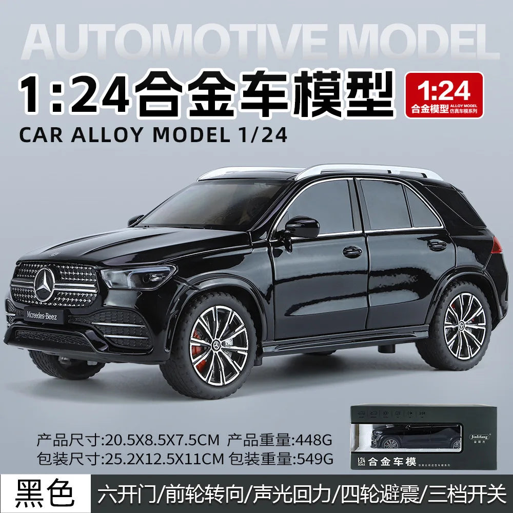 Modelo de vehículo todoterreno Benz GLE350 de metal fundido a presión para niños, juguetes de coche de simulación, colección, 1:24, inventario, luz y sonido, regalo