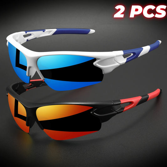 2 pièces lunettes de sport enveloppantes semi-sans monture — cyclisme, randonnée, UV400, anti-buée, unisexe