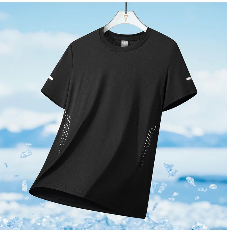 CHRLCK hommes course séchage rapide T-shirts respirant randonnée pêche T-shirts élasticité douce Sports de plein air chemise courte été
