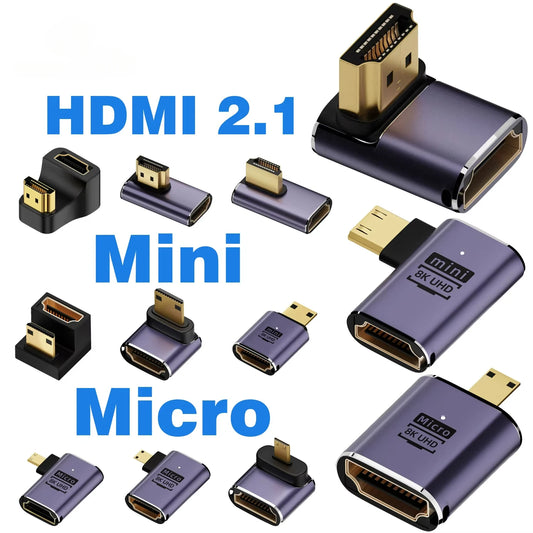 Convertisseur mini micro HDMI vers HDMI 2.1 — 48Gbps, 8K60Hz, 4K120Hz, projecteur, HDTV