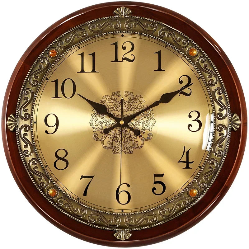Horloge murale en bois et métal rétro — style nordique américain, or, silencieuse, chambre, salon, cadeau