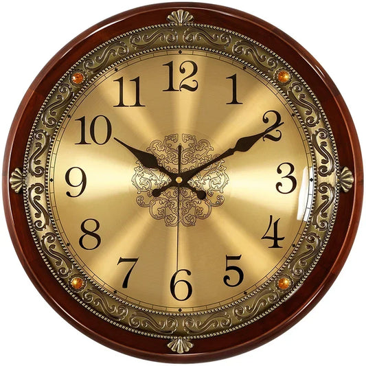 Horloge murale en bois et métal rétro — style nordique américain, or, silencieuse, chambre, salon, cadeau