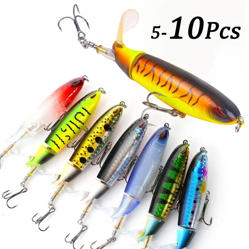 Ensemble de leurres de pêche Popper Topwater, Wobblers rotatifs artificiels, matériel de queue, appâts durs, accessoires de pêche, 5 pièces, 10 pièces