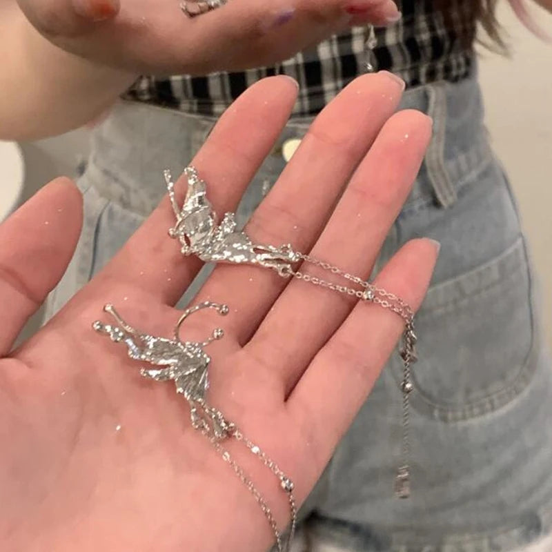 Boucles d'oreilles liquide irrégulières Y2K pour femmes, couleur argent, Hip-Hop Punk, mode géométrique, Clip pour fille, bijoux de fête tendance 2024
