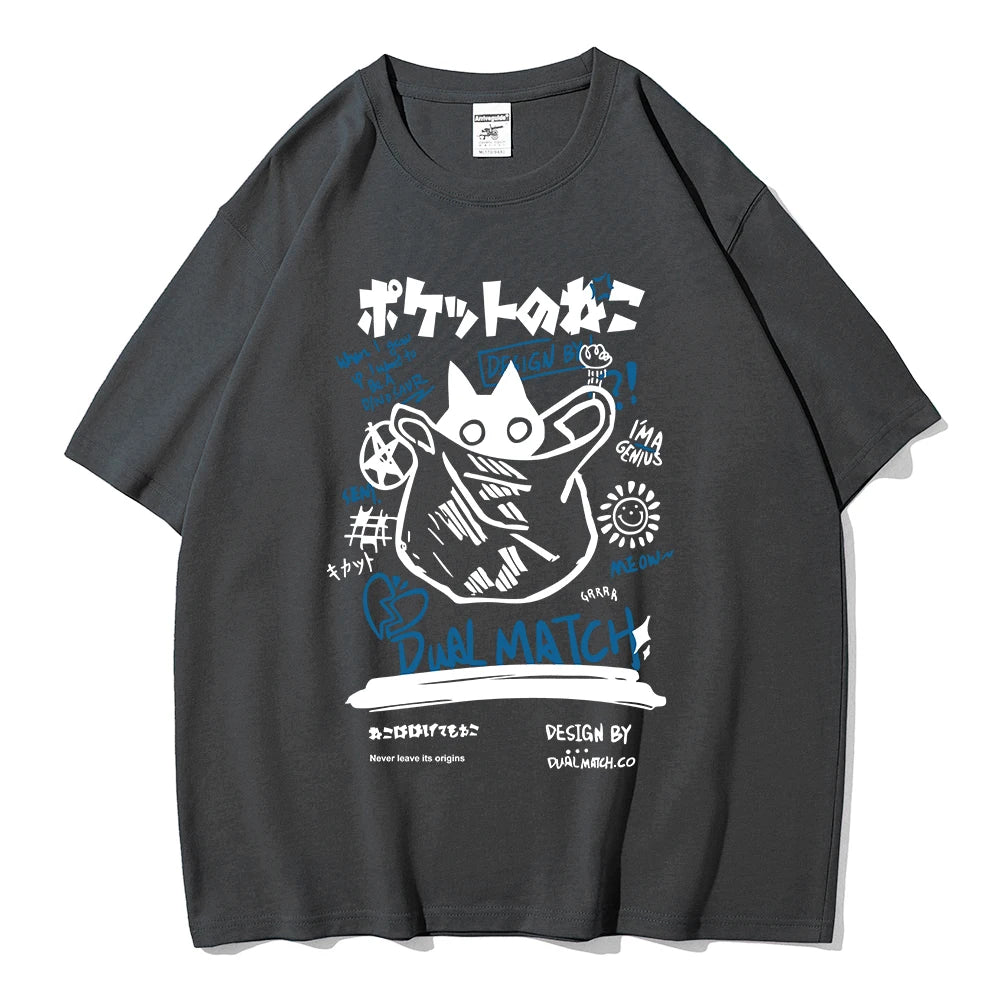 Hombres Mujeres Camisetas de Dibujos Animados 2024 Verano Harajuku Kawaii Gato Impreso Manga Corta Camisetas Pareja Streetwear Ropa Suelta Tops Y2K