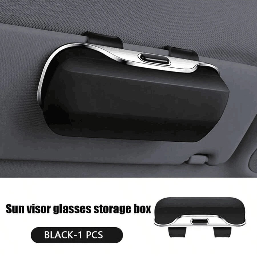 Boîte à lunettes de voiture avec interrupteur à pression, porte-lunettes pour pare-soleil, tissu souple interne, résistant aux rayures, résistant aux chocs, mallette de rangement pour lunettes