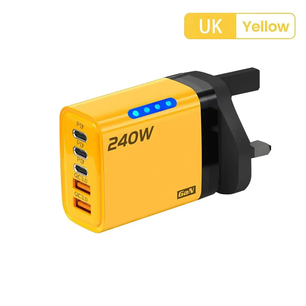 Chargeur de téléphone GaN 5 en 1 240W, adaptateur de charge rapide 10A, câble USB vers Type C, 3 ports PD, 2 ports USB, pour iPhone 16 15 Pro, Xiaomi