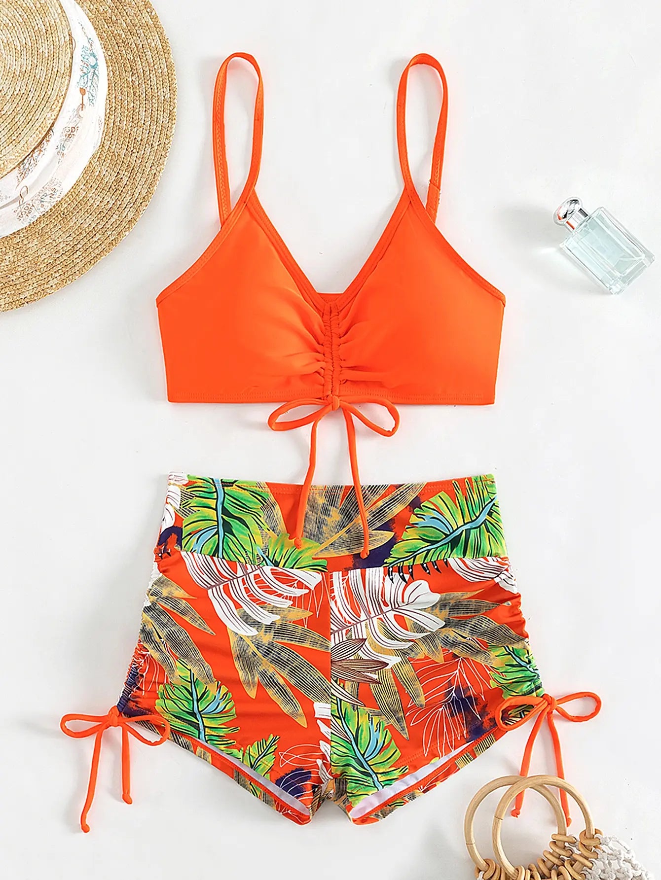 Maillots de bain femme 2026 : Bikinis short à cordon de serrage devant, taille haute, pour la natation et la plage