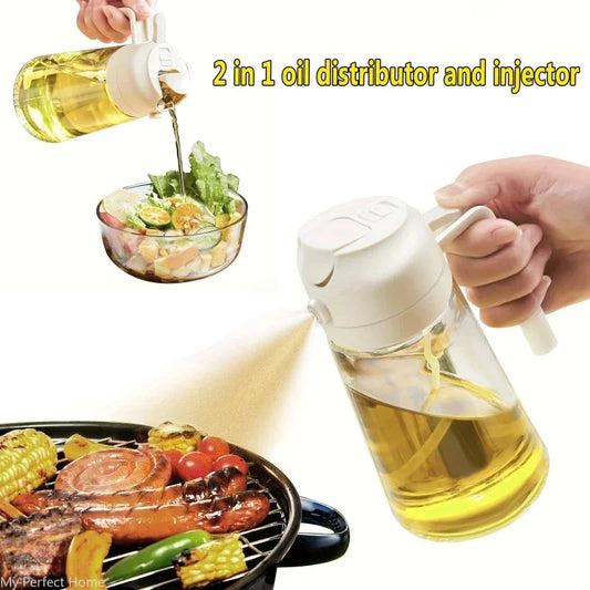 Pulverizador de aceite de cocina de plástico 2 en 1 de 500 ml, botella pulverizadora de aceite de oliva, dispensador de aceite para barbacoa, cocina, asado, picnic, herramienta de cocina