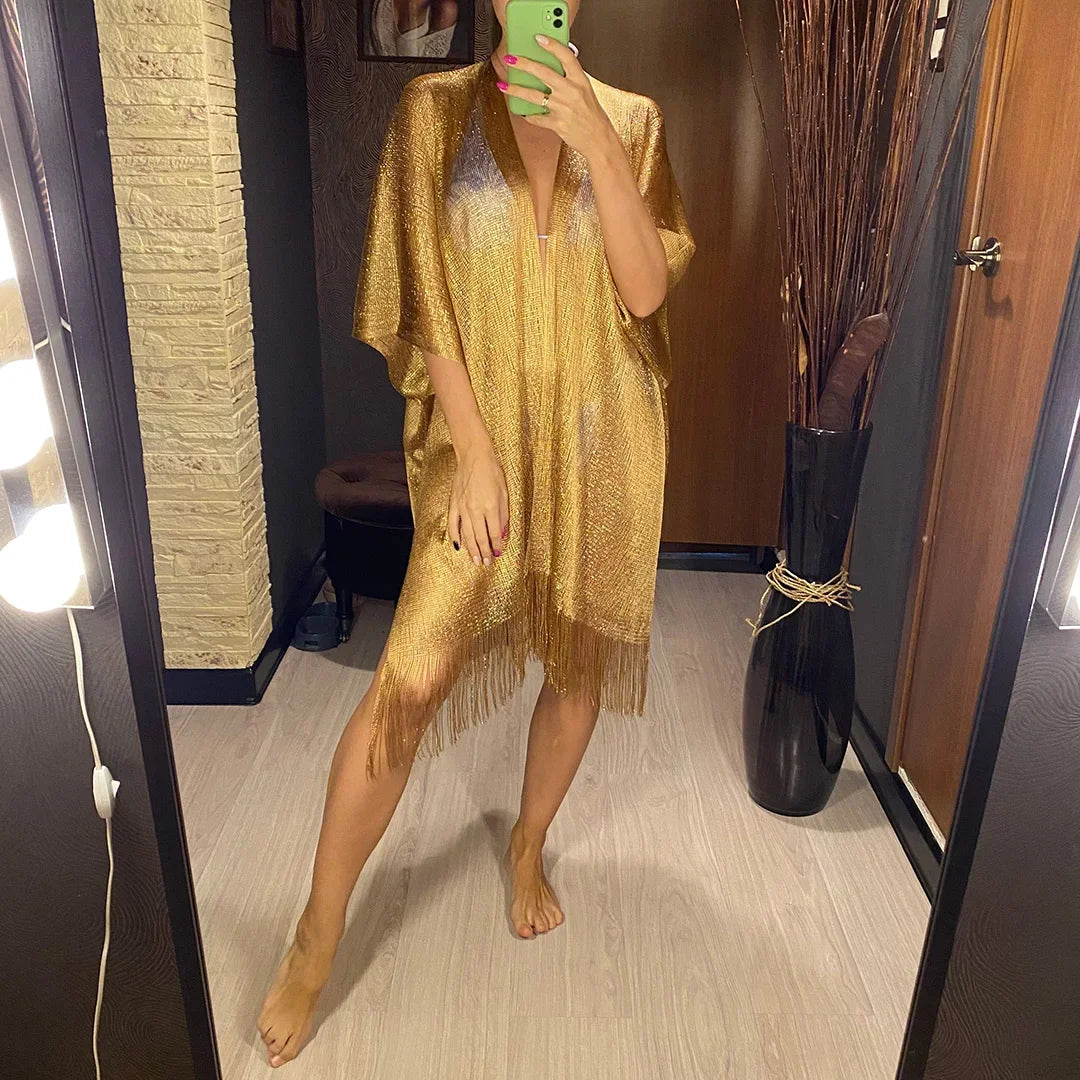 Solide Bikini couvrir gland robe de Plage tuniques maillot de bain maillot de bain femmes brillant couverture Ups pour maillots de bain femmes paréo Plage