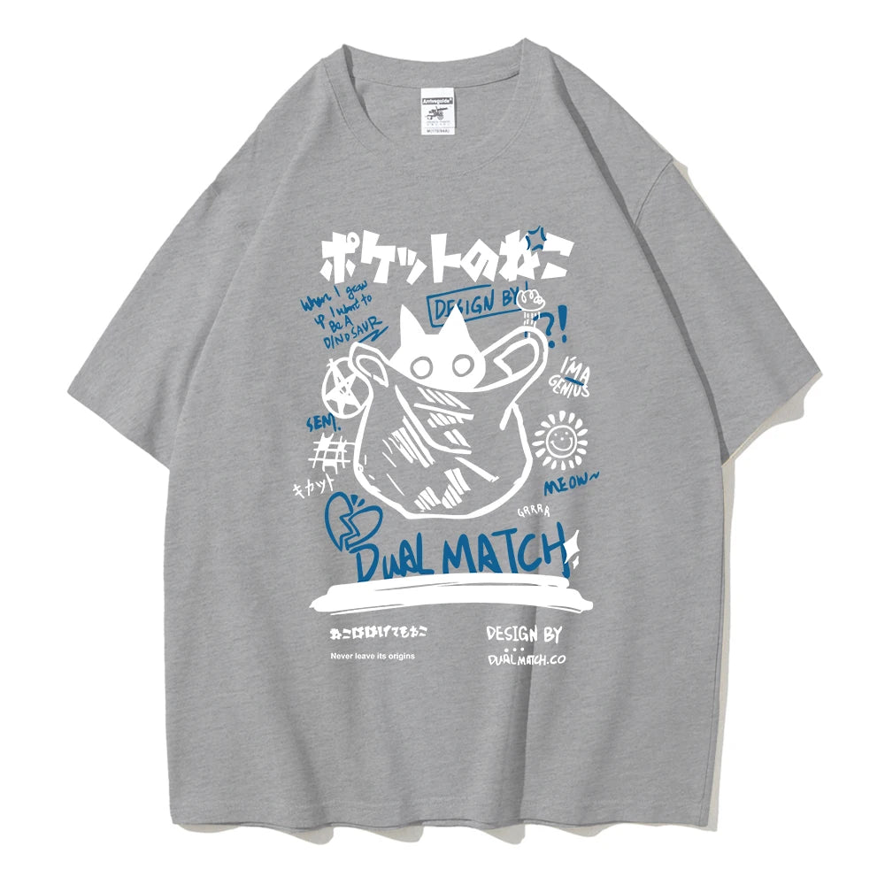 Hombres Mujeres Camisetas de Dibujos Animados 2024 Verano Harajuku Kawaii Gato Impreso Manga Corta Camisetas Pareja Streetwear Ropa Suelta Tops Y2K