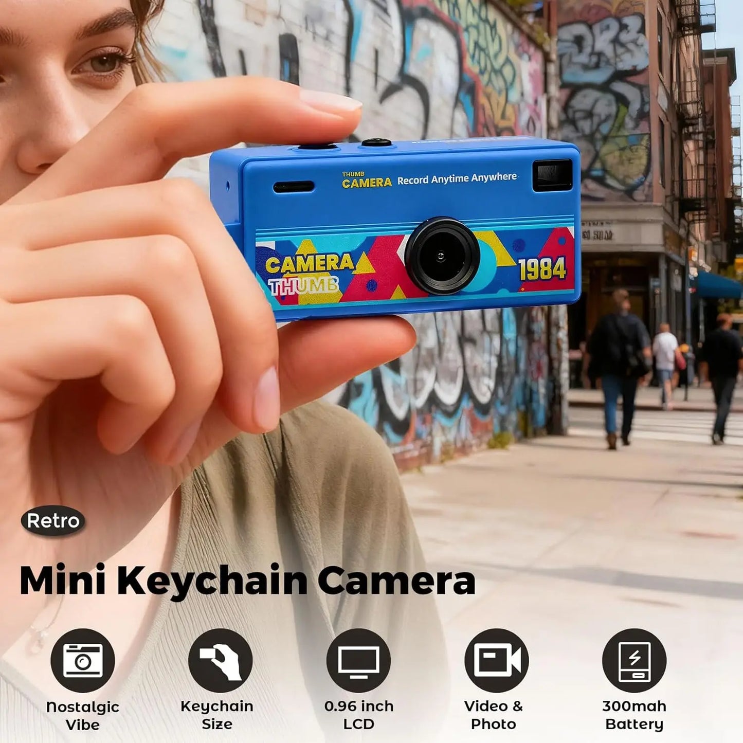 Cámara digital 1080P HD, mini llavero, compatible con tarjeta de memoria de 128 GB, grabadora de video portátil, estilo retro, regalo para niños