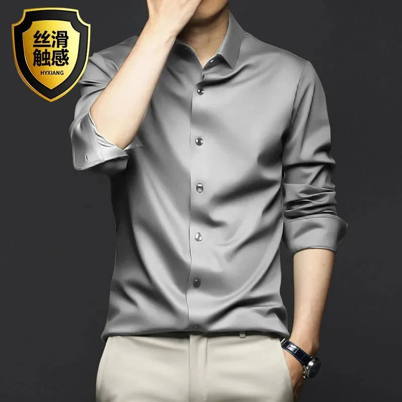 Men's Long Sleeve Shirt, Wrinkle-Resistant Business Attire, Non-Iron, Premium Casual Professional Suit, White Shirt, S-5XL