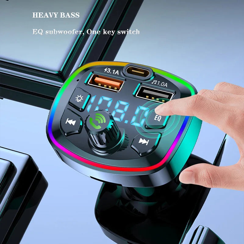 Transmisor FM Bluetooth 5.0 para coche, adaptador inalámbrico, micrófono, receptor de Audio, reproductor MP3 automático, cargador rápido Dual USB de 2.1A, accesorios para coche