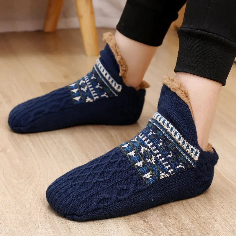 Calcetines antideslizantes para el suelo, súper cálidos, para mujeres y hombres, calcetines de nieve, alfombras para dormir, pantuflas, botas de terciopelo, ropa de casa