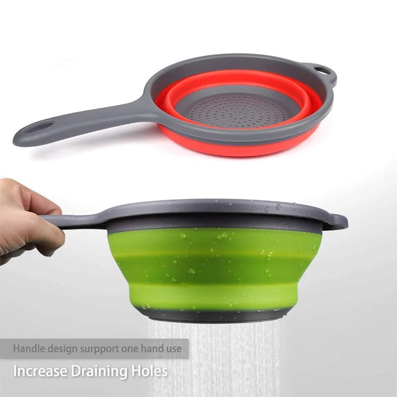 LMETJMA Colador plegable de silicona con mango, escurridor de cocina plegable para pasta, verduras, frutas JT111