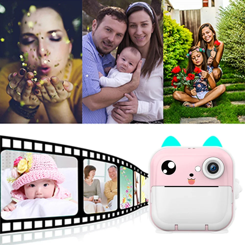 Appareil photo à impression instantanée pour enfants, mini imprimante thermique, écran IPS 2.4 pouces, vidéo HD 2400W, appareil photo numérique, cadeaux d'anniversaire pour garçons et filles
