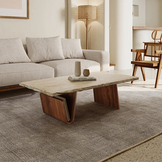 Modern Travertine Coffee Table, Nordic Brown Center Side Table, Luxury Stone, Unique Furniture Mesa De Centro Sala