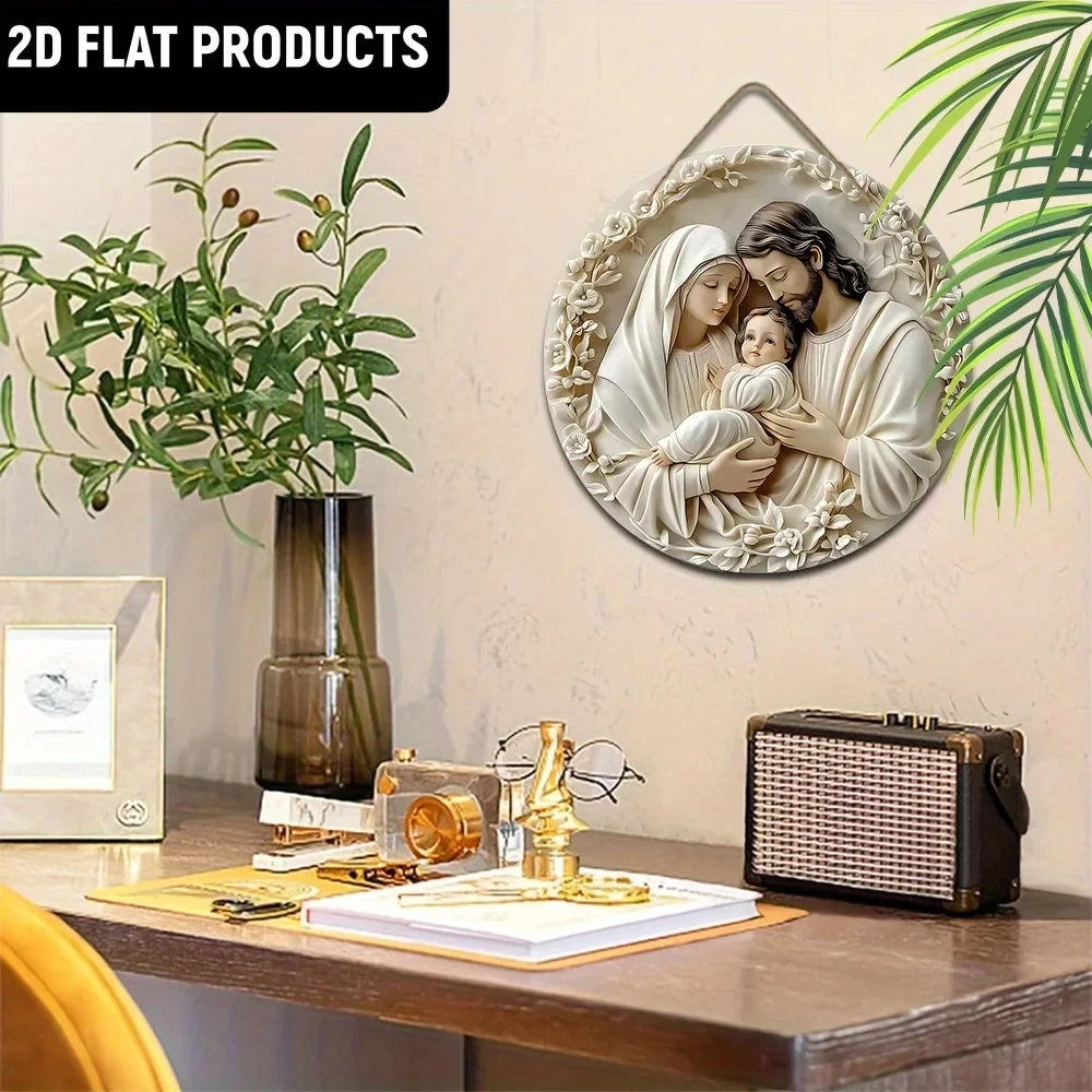 1/2 piezas 2D bautismo orar fe tema familiar madera 7.9 pulgadas/20 cm redondo letrero colgante pared o puerta decoración arte de pared, patio exterior