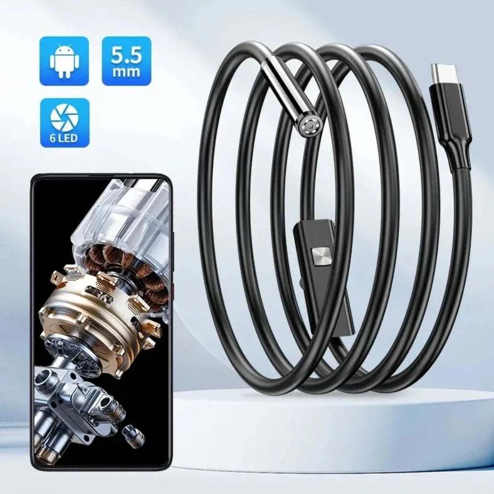 USB Endoscope for Android OTG Phone, 5.5mm Endoscopic Inspection Snake Camera, IP67 Waterproof with 6 LED Lights for Type C