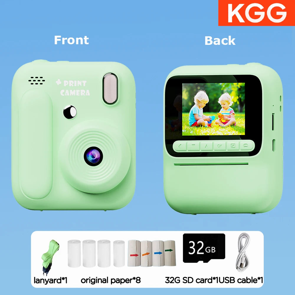 Instant Camera for Kids, Color Printing, 32GB, 1080P, Thermal Print Toy, Photo, Video Games, Music, Children's Gift