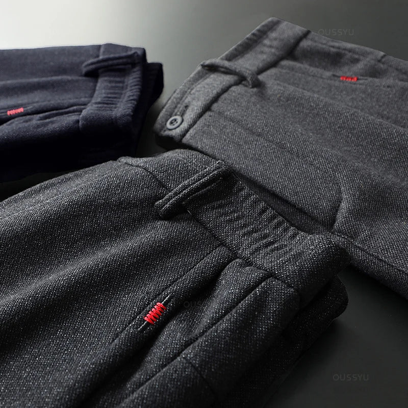 Pantalones casuales de hombre, corte ajustado, cintura elástica, elásticos, de algodón grueso, gris y negro, estilo negocios, nueva colección primavera