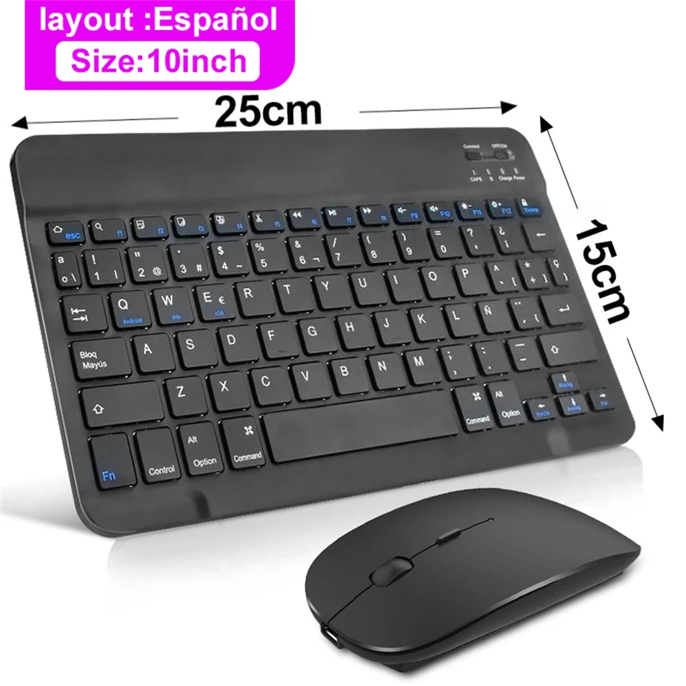 Clavier & Souris Sans Fil Bluetooth — Tablette Multilingue Espagnol Coréen Russe