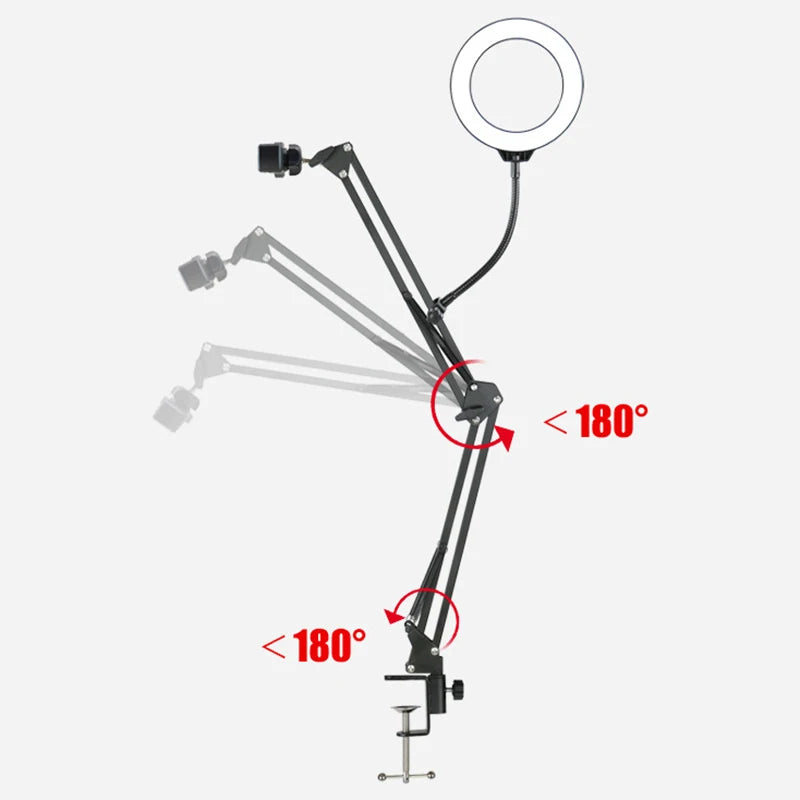 Trépied aérien pour téléphone avec anneau lumineux, support de téléphone portable de bureau pour Table de prise de vue vidéo, support Mobile pour enregistrement de tournage