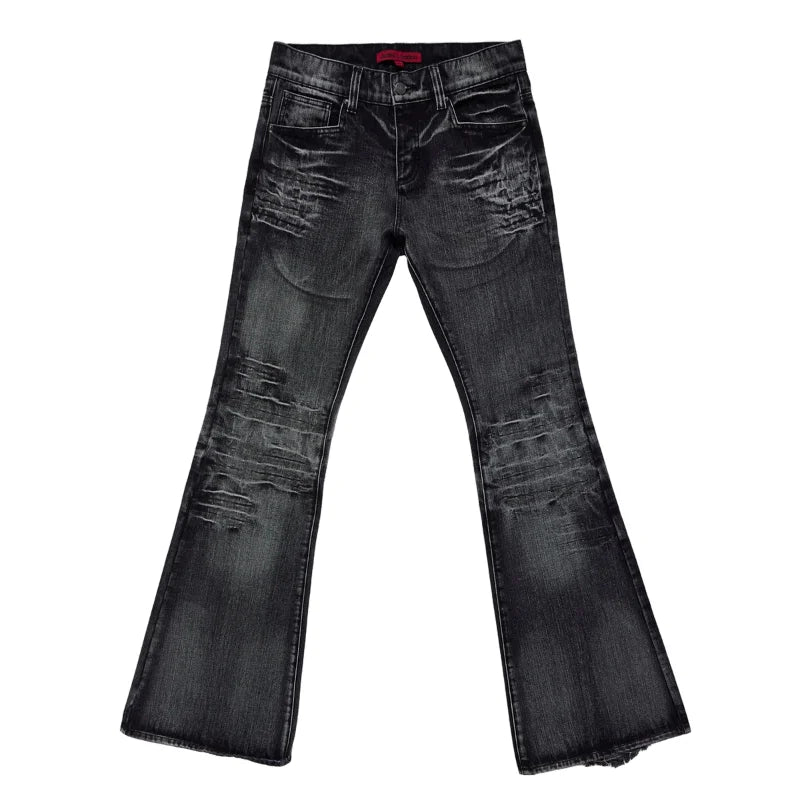Y2K Blue Flared Jeans Vintage Washed Men Women Bootcut Gothic Jeans High Street Unisex Streetwear Retro Baggy Wide Leg Pants