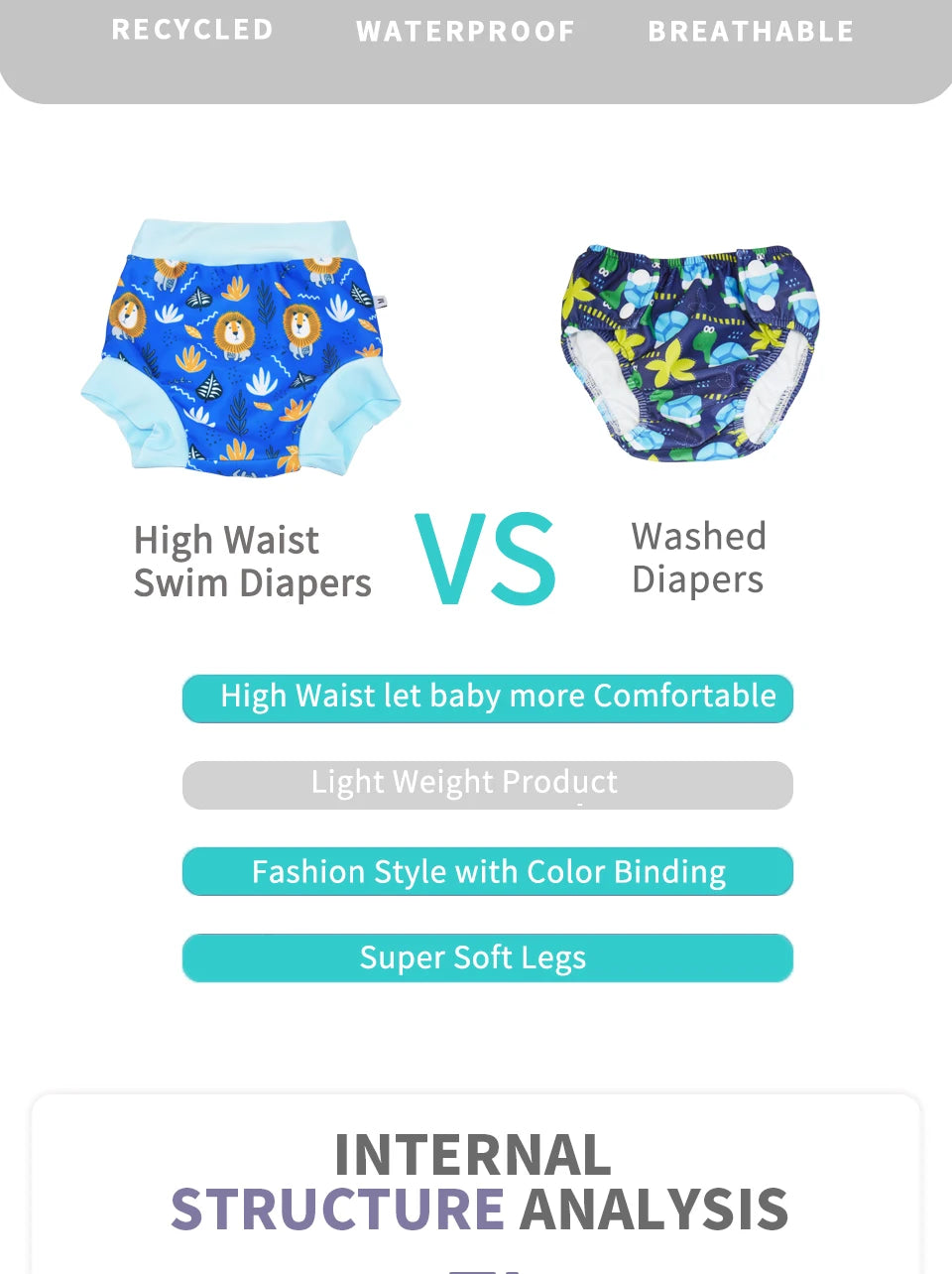 Eezkoala Couche de bain pour bébé nouveau-né à taille haute, lavable, en tissu