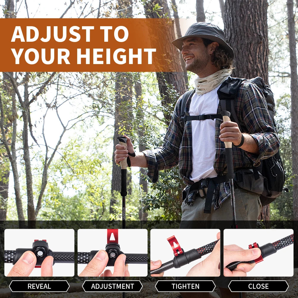 Naturehike baton de randonnée 2 pièces baton telescopique Fibre de carbone baton de marche randonnée léger accessoir randonnee Bâton d'escalade canne telescopique baton marche nordique carbone canne pliable randonnée