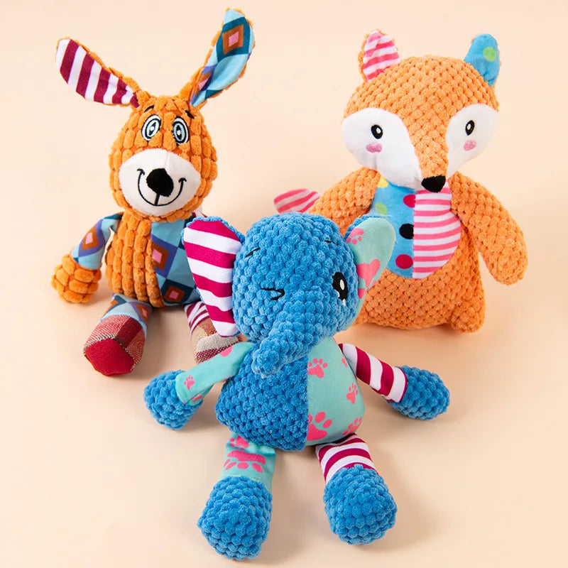Jouet en peluche pour chien, mignon renard, éléphant, résistant aux morsures, interactif, grinçant, jouet à mâcher, nettoyage des dents de chien, poupée sonore, jouet à mâcher