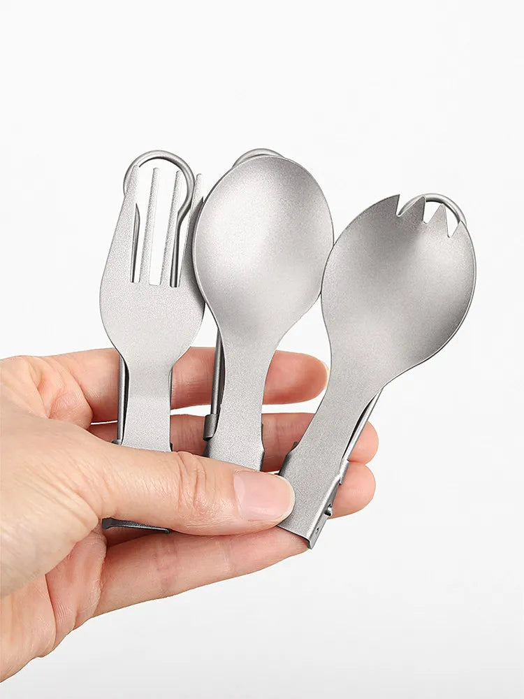 Cuillère à salade pliable en titane, cuillère à salade légère et portable pour le camping en plein air, la randonnée, le sac à dos, les voyages
