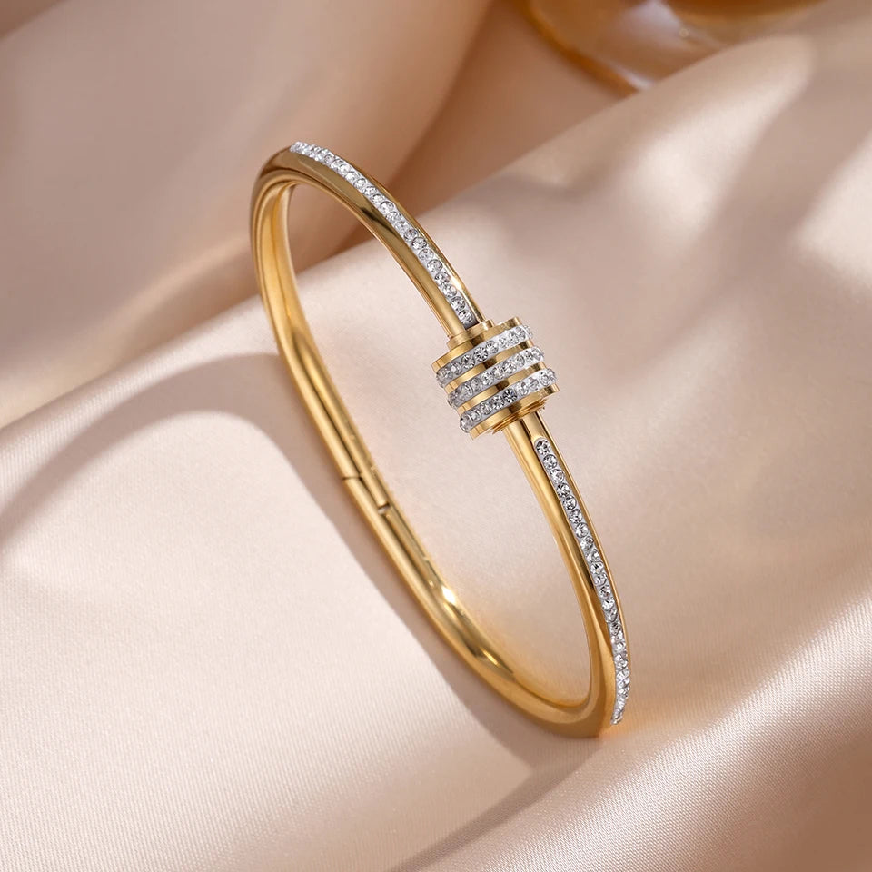 ZAKOL 5/1 piezas conjunto de pulseras de acero inoxidable con incrustaciones de circonita brillante para mujer, brazaletes apilables de moda que no se decoloran, joyería de regalo