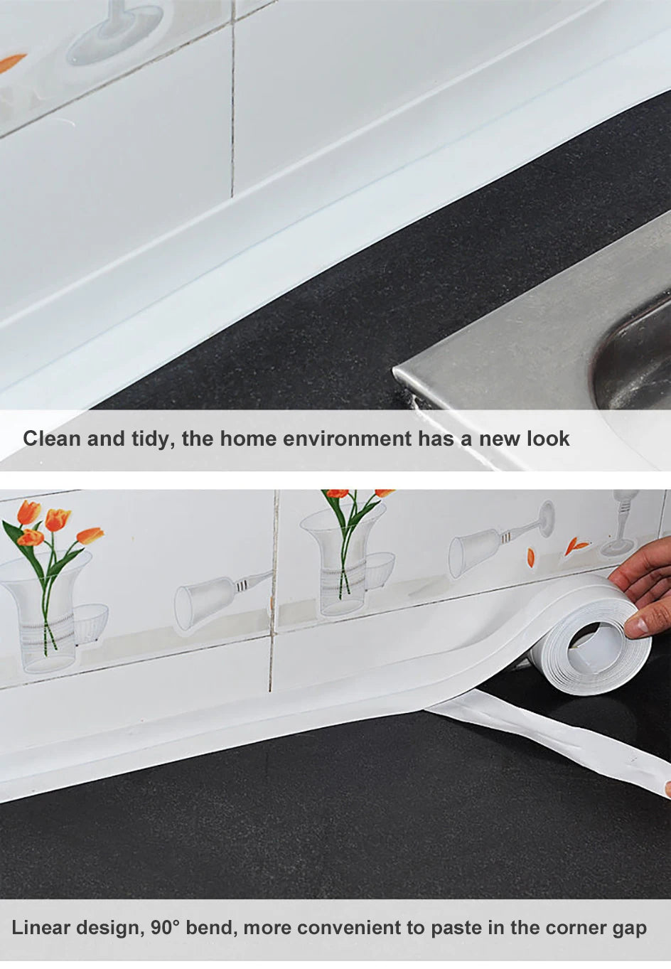 Cinta de sellado de PVC autoadhesiva para bañera, 3.2M, resistente al aceite, adhesivo de pared para esquina de borde de fregadero de cocina, tira de sellado impermeable para inodoro