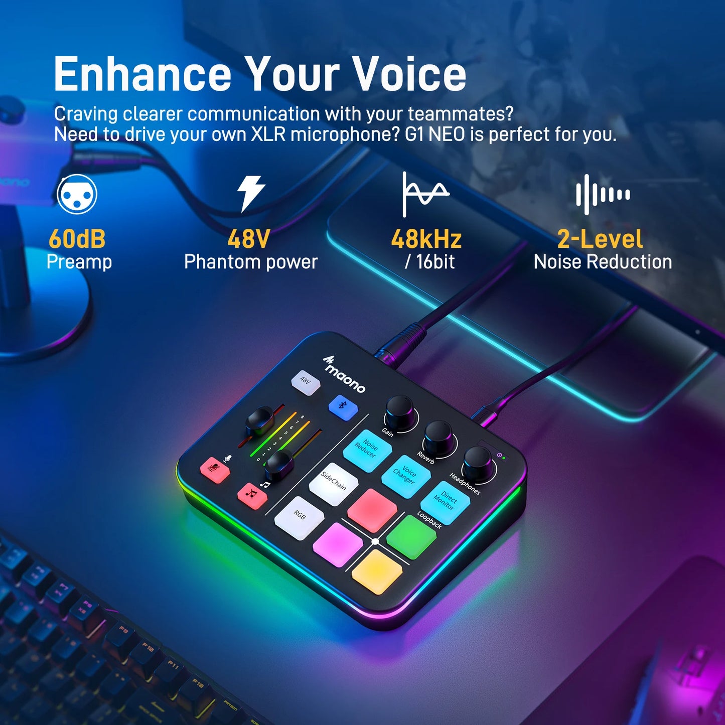 Interface Audio Gaming XLR — Effets Sonores & LED RGB Podcast & Streaming