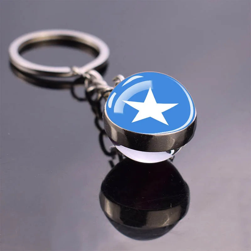 African Flag Keychain, Algeria, Somalia, Tunisia, Morocco, Egypt, National Flag, Double-sided Glass Ball Pendant, Gift