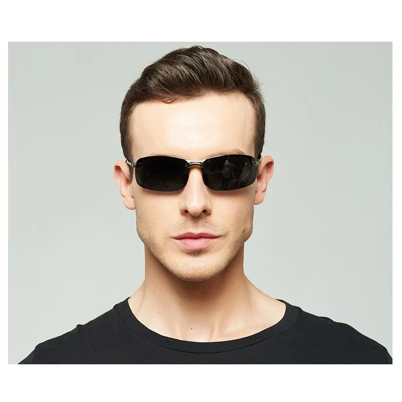 Lunettes de soleil polarisées classiques en métal pour hommes, mode, conduite, pêche, demi-monture, rétro, marque de luxe, lunettes de créateur, UV400