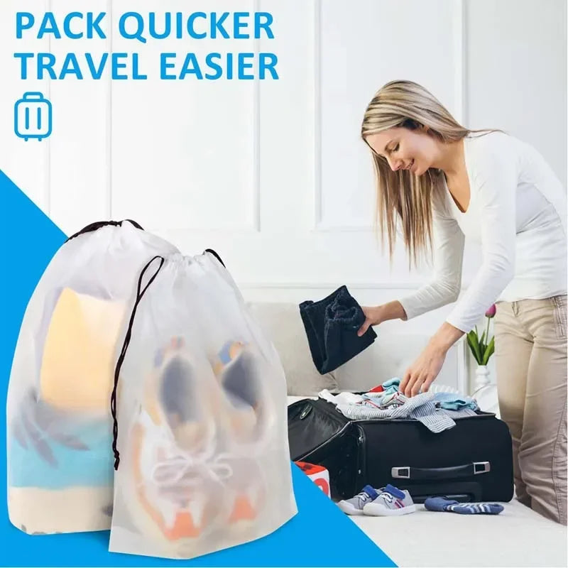 Portable Shoe Storage Bag, wstring Sundries Storage Bag for SunOfficiTravel, Makeup Bag, Waterproof Transparent Plastic Storage Bag, 5pcs, 10pcs