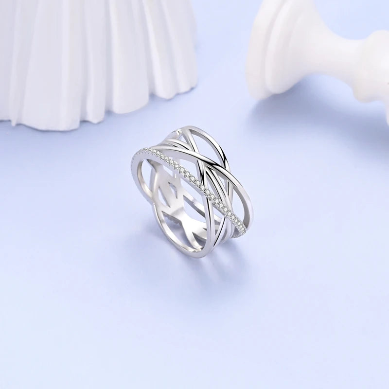 925 Sterling Silver Rings, Intertwined Line, Zircon Geometric Coiled Rings, Romantic Engagement, Wedding, Valentine's Day, Fine Jewelry, Gift