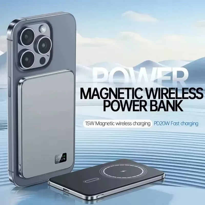 Batterie Externe Magnétique Sans Fil Ultra-Fine 500000mAh — Charge Super Rapide, Écran LED