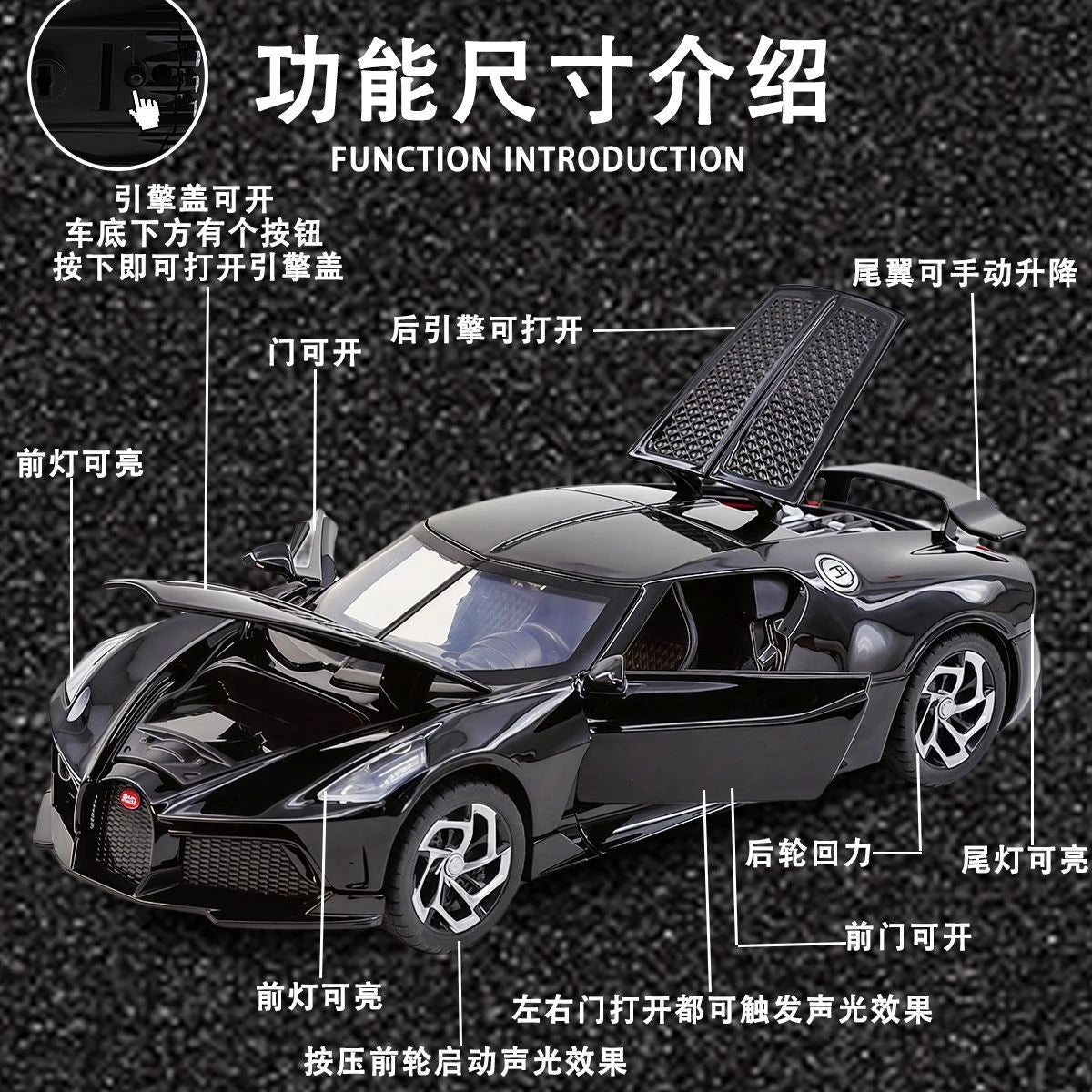 Modelo de coche de aleación a escala 1:32, juguetes Bugatti La Voiture Noire, modelo de coche deportivo de metal fundido a presión, vehículos, modelos, regalos para niños, colección