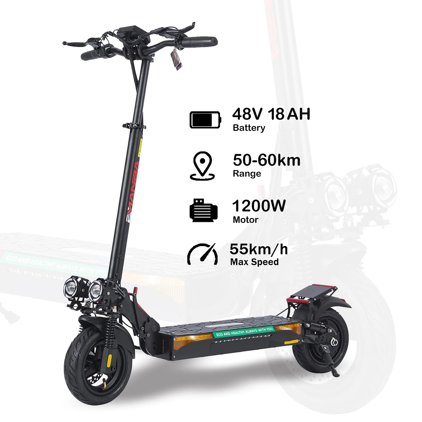 Trottinette Électrique Tout-Terrain Double Moteur — 48V Portée 60 km Charge 150 kg