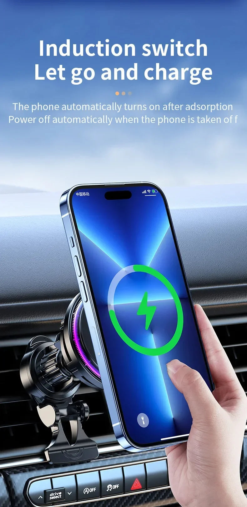Support de chargeur de voiture magnétique sans fil à refroidissement par glace pour iPhone 16 15 14 13 12 Pro Max MagSafe – Station de charge rapide et support de téléphone pour voiture
