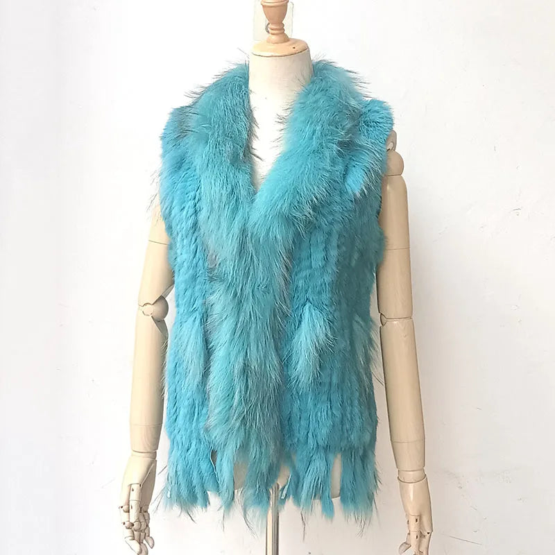 2025 automne tricoté réel lapin fourrure gilet femmes chaud hiver véritable fourrure Gilets femme casual véritable fourrure gilet