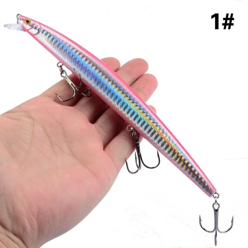 Leurre de pêche au vairon en plastique, appât Éldur, manivelle laser, gros faux poissons, appâts de pêche en mer, 16 couleurs, 18cm, 24g